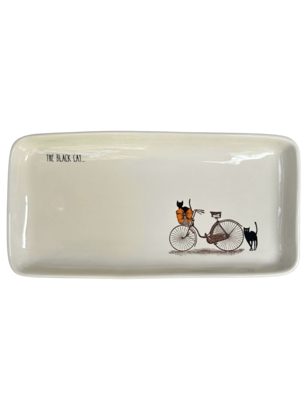 Rae Dunn Halloween Platter Tray THE BLACK CAT Cats On Bicycle New OG 2017